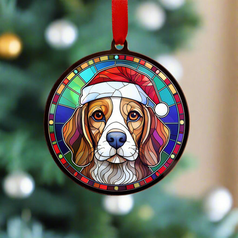 Beagle in Santa Hat Suncatcher Decoration